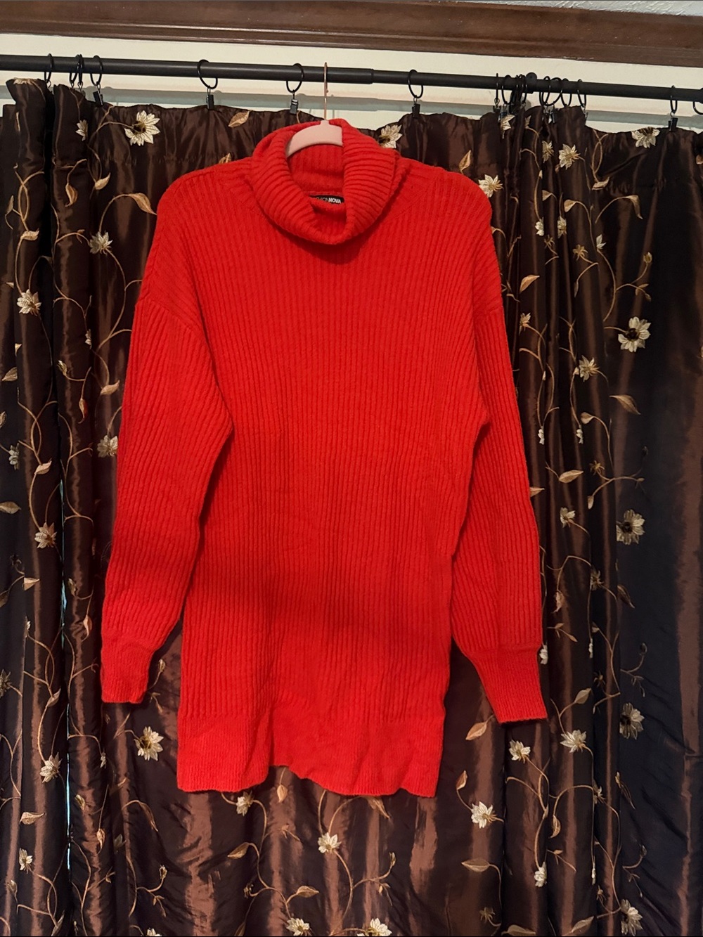 Fashion Nova Red Ribbed Cowl-Neck Sweater dress